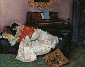 Lezing - Portret van Aline Masson gekleed in Japanse stijl