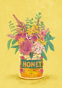 Bloemen in een vintage honingpot