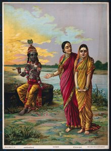 Krishna verklaart zijn liefde aan Radha via een vertrouwelinge