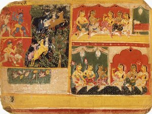 Een illustratie bij de "Bhagvata Purana", Boek X, Hoofdstuk 21, c.1525 door Rajput School