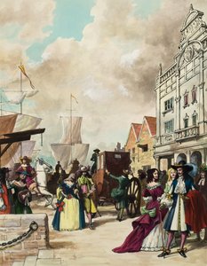 Koning Karel II (1630-85) herstelt het theater (gouache op papier)