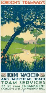 Kenwood en Hampstead Heath, London County Council LCC Tramways poster, 1928
