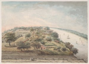 Vogelperspectief van boven het Opiummagazijn in Patna door Ram Sita