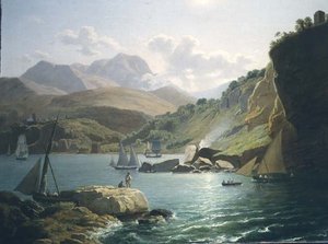 Een uitzicht op de kust van Vietri Sul Mare en het dorp Raito, in de Golf van Salerno door Ramsay Richard Reinagle