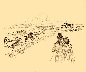 Toeschouwers kijken toe terwijl John Gilpin door het platteland wordt achtervolgd, 1878 door Randolph Caldecott