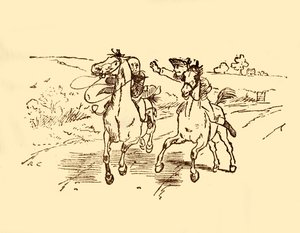 John Gilpin wordt gevonden door de postjongen van de Bell Inn door Randolph Caldecott