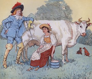 Zal ik met je trouwen, mijn mooie meid? Illustratie door Randolph Caldecott voor het kinderrijm 