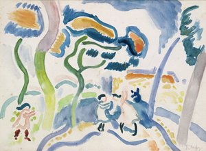 Spelende kinderen (aquarel op papier) door Raoul Dufy