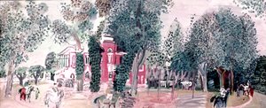 Paardenrace in Deauville (aquarel op papier) door Raoul Dufy