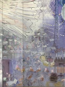 La Fee Electricite, detail van de linkerkant waarop een orkest staat afgebeeld