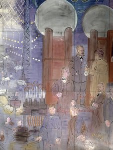 La Fee Electricite, detail van de linkerkant waarop wetenschappers staan afgebeeld