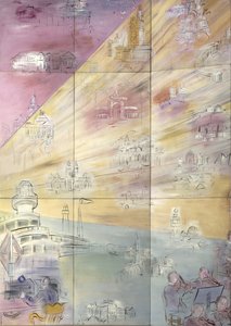 La Fee Electricite, detail van de linkerkant waarop verschillende steden staan afgebeeld
