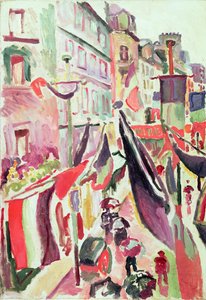 Straat versierd met vlaggen, Le Havre (olieverf op doek) door Raoul Dufy