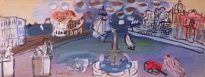 De fontein op het plein (gouache) door Raoul Dufy