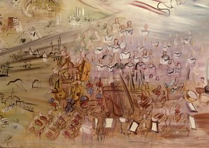 The Story of Electricity, studie voor La Fee Electricite, detail van het linkergedeelte met het orkest door Raoul Dufy