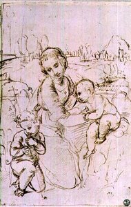 Studie van een Madonna en Kind met de jonge St. Johannes de Doper