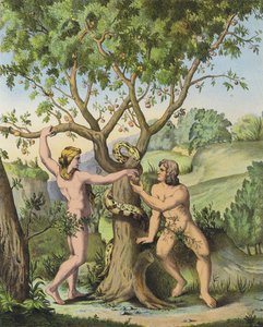 Eva presenteert de appel van de Boom van Kennis van Goed en Kwaad aan Adam