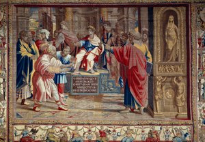 Het leven van de apostelen Petrus en Paulus: de straf van Barjesu (Elymas) Joodse magiër die Paulus tegenwerkte en tijdelijk blind was. De scène speelt zich af voor de Romeinse proconsul Lucius Sergius Paulus en Sint Barnaba.
