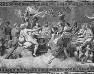 Het Banket van de Goden, plafondschildering van de Hofmakerij en Huwelijk van Cupido en Psyche (detail) door after Raphael