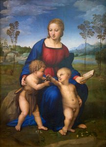 Madonna van de Distelvink (Madonna del Cardellino) c.1505-06 (post restauratie) door Raphael (1483 1520)