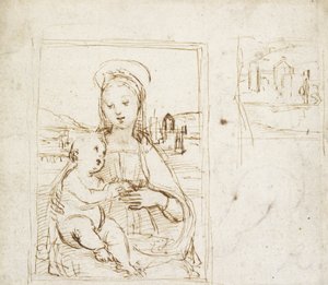 Studie voor een afbeelding van de Maagd en het Kind door Raphael