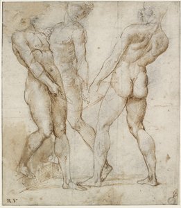 Drie naakte dragers (studie voor de Graflegging van Christus) (detail) door Raphael