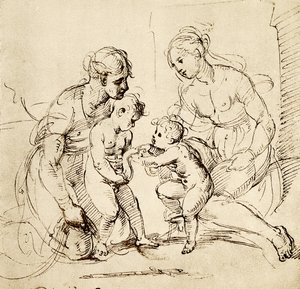 Ontwerp voor de Heilige Familie uit het huis Canigiani in München door Raffaello Sanzio Raphael