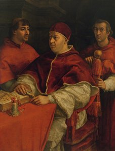 Leo X met kardinalen Giulio de Medici en Luigi de Rossi, 1517-18 door Raffaello Sanzio Raphael
