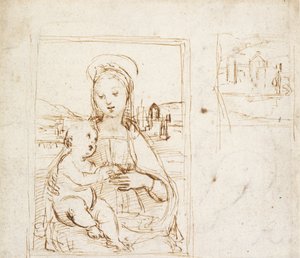 Studie voor een afbeelding van de Maagd en het Kind door Raphael