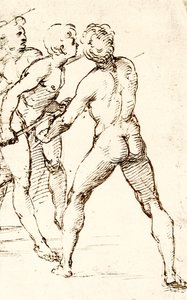 Drie krijgers, wachtend op de aanval door Raffaello Sanzio Raphael