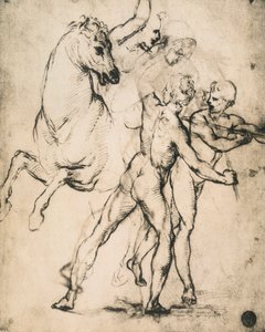 Mannelijke naakten met een paard; tekening door Raphael