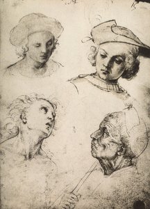 Studie van vier mannelijke gezichten