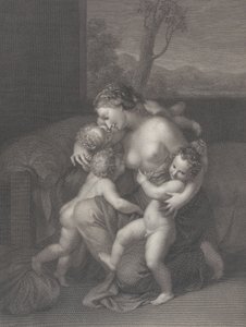 Liefdadigheid met drie kleine kinderen, 1795 door Raphael Morghen
