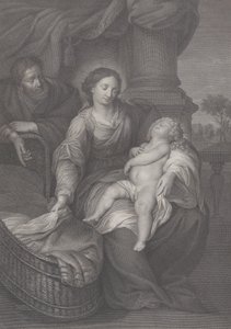 De Heilige Familie, met het slapende Christuskind op de schoot van de Maagd door Raphael Morghen