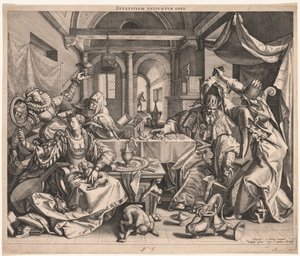 Stultitiam patiuntur opes Rijkdom staat domheid toe, of, Allegorie van rijkdom, lust en domheid