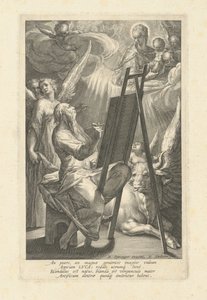 Sint Lucas schildert de Maagd door Raphael Sadeler I, after Bartholomaeus Spranger