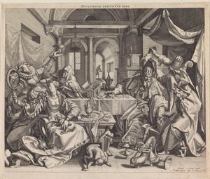 Allegorie op rijkdom, wellust en domheid door Raphaël Sadeler (I)