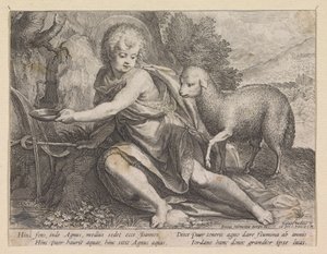 Johannes de Doper als jongeling bij een bron door Raphaël Sadeler (I)