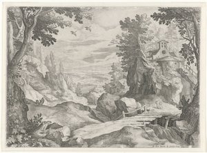 Landschap met een kapel door Raphaël Sadeler (I)