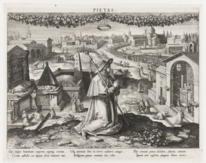 Pietas als de personificatie van de vroomheid (Belangrijkste bezigheden van een prins) door Raphaël Sadeler (I)