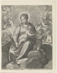 Maria met het Christuskind in de wolken door Raphaël Sadeler (II)