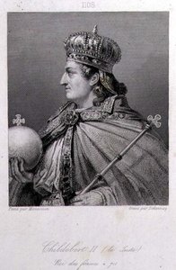 Childebert, koning van Austrasië (gravure) door Raymond Quinsac (after) Monvoisin