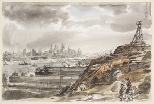 New York vanuit Weehawken (aquarel over grafiet op papier)