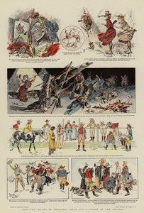 Hoe twee afdelingen in de kanselarij gingen schieten in de Rockies (kleurenlitho) door Reginald Thomas Cleaver