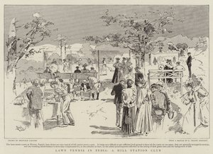 Lawn Tennis in India, een Hill Station Club (gravure) door Reginald Thomas Cleaver