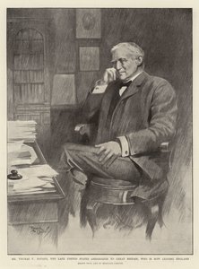 De heer Thomas F Bayard, de overleden ambassadeur van de Verenigde Staten in Groot-Brittannië, die nu Engeland verlaat (litho) door Reginald Thomas Cleaver