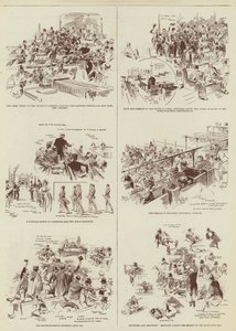 De Home Rule Sessie, enkele "Daily Graphic" schetsen in het parlement (gravure) door Reginald Thomas Cleaver