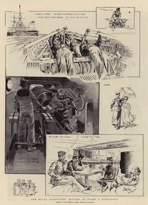De marine manoeuvres, studies aan boord van een slagschip (litho) door Reginald Thomas Cleaver