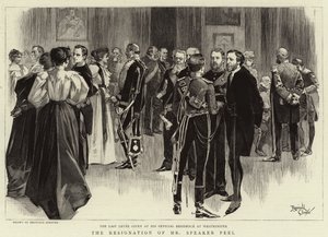 Het aftreden van de heer Peel (gravure) door Reginald Thomas Cleaver