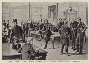 De dijk bij de Horse Guards, wachtend op de hertog van Cambridge (litho) door Reginald Thomas Cleaver